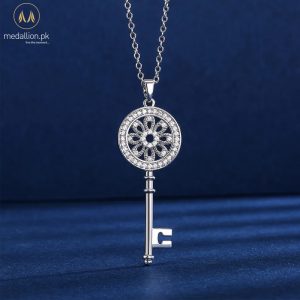 Silver Plated Key Shape Cubic Zirconia Necklace