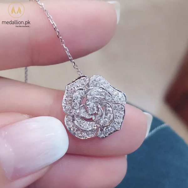 Silver Plated Flower Pendant Cubic Zirconia Necklace