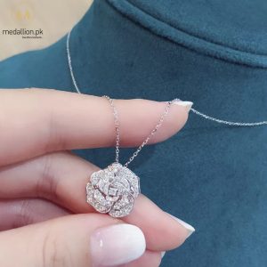 Silver Plated Flower Pendant Cubic Zirconia Necklace