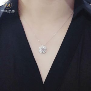 Silver Plated Flower Pendant Cubic Zirconia Necklace