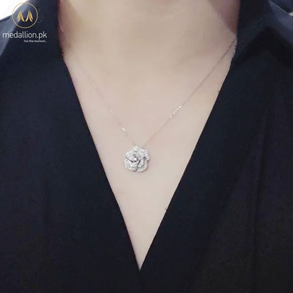 Silver Plated Flower Pendant Cubic Zirconia Necklace