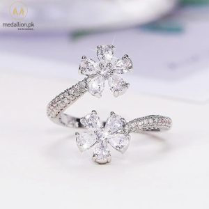 White Gold Plated Flower Style AAA+ CZ Ring