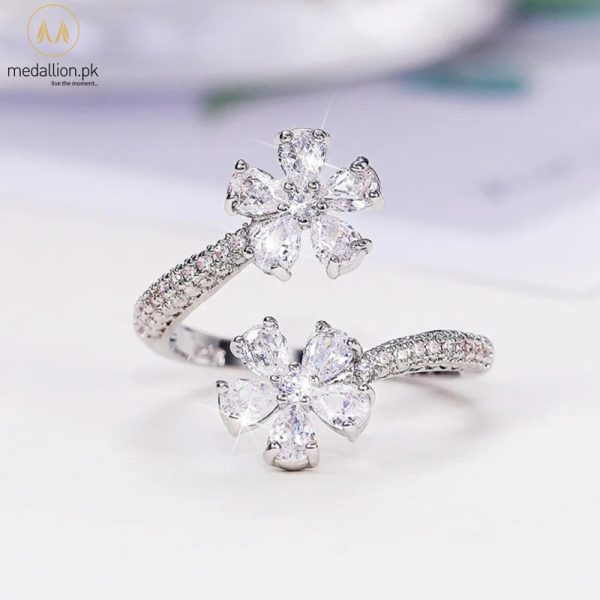 White Gold Plated Flower Style AAA+ CZ Ring