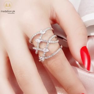 Stylish White Gold Plated Zigzag AAA+ CZ Ring