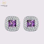 White Gold Plated Purple CZ Stud Earrings