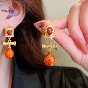 Vintage Metal Acrylic Drop Earrings