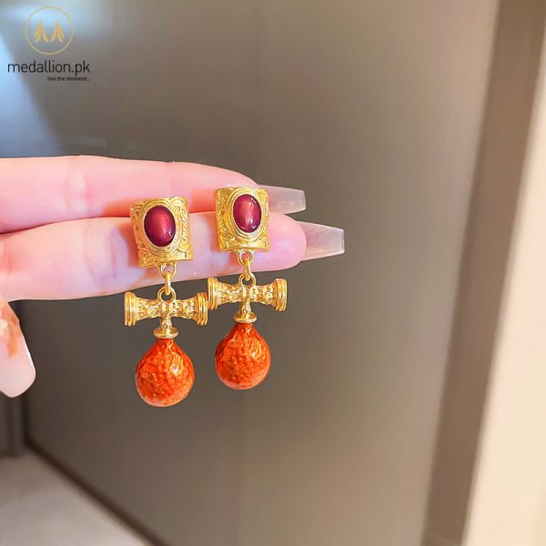 Vintage Metal Acrylic Drop Earrings