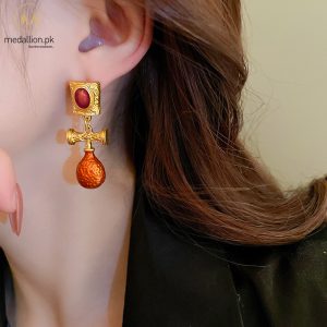 Vintage Metal Acrylic Drop Earrings