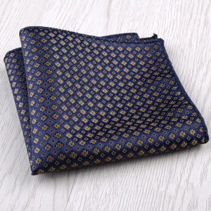 100% Silk Blue and Golden Pattern Pocket Square