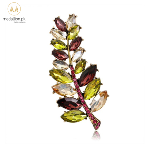 Luxury Multicolor Cubic Zirconia Leaves Brooch Pin