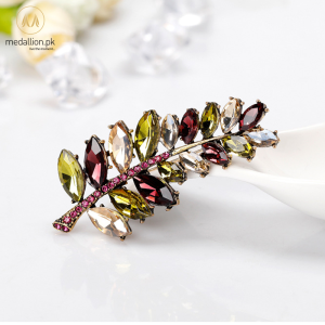 Luxury Multicolor Cubic Zirconia Leaves Brooch Pin