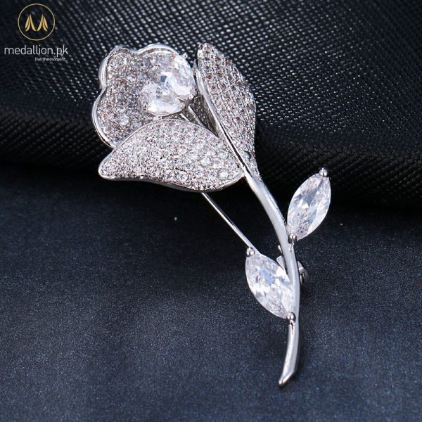 Luxury White Gold Plated Rose Cubic Zirconia Brooch Luxury White Gold Plated Rose Cubic Zirconia Brooch