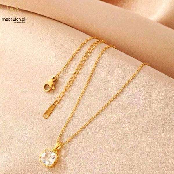 Stainless Steel 18K Gold Plated Big Square Zircon Necklace