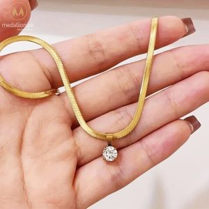 Stainless Steel 18K Gold Plated Big Zircon Necklace