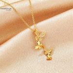 Stainless Steel 18K Gold Plated Multiple Butterflies Necklace