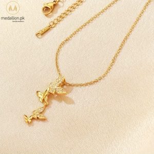 Stainless Steel 18K Gold Plated Multiple Butterflies Necklace