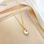 Stainless Steel 18K Gold Plated Tear Drop CZ Necklace