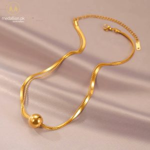 Stainless Steel Gold Plated Round Ball Necklace