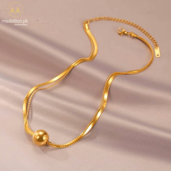 Stainless Steel Gold Plated Round Ball Necklace