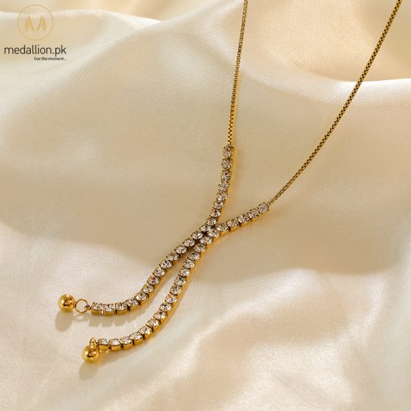Stainless Steel Tassel Zirconia Necklace