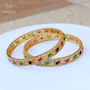 1 Karat Gold Plated Multicolor Zircons Two Bangles