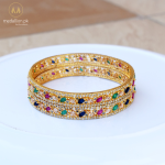 1 Karat Gold Plated Multicolor Zircons Two Bangles