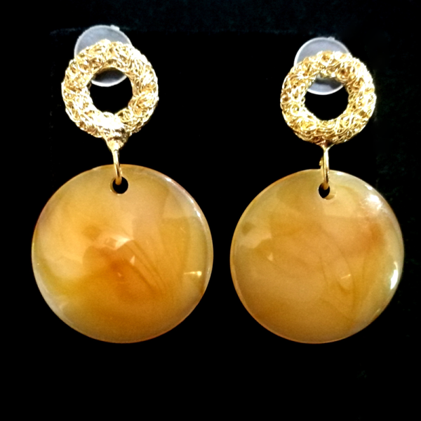 Vintage Gold Orange Color Round Drop Earrings