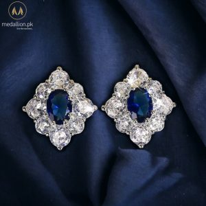 White Gold Plated Blue Rhombus Shape CZ Earrings