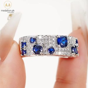 White Gold Plated Blue Small and Big CZ Ring