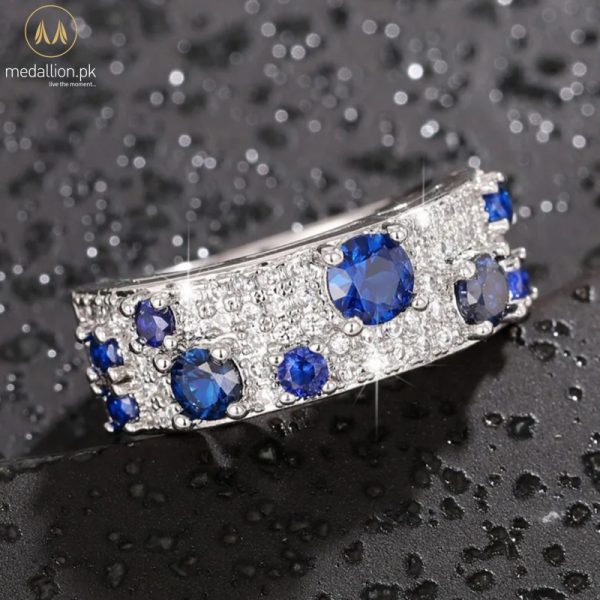 White Gold Plated Blue Small and Big CZ Ring