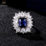 White Gold Plated Blue Big Cubic Zirconia Ring