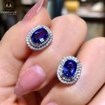 White Gold Plated Oval Shape Blue & White CZ Earrings