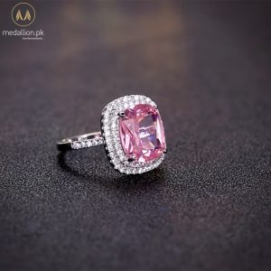 White Gold Plated Pink Big Zircon Ring