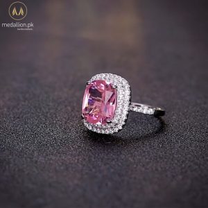 White Gold Plated Pink Big Zircon Ring