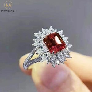 White Gold Plated Ruby Color Adjustable Ring