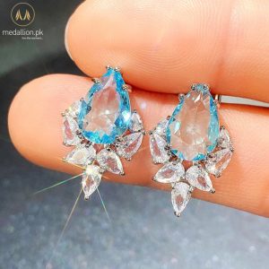 White Gold Plated Blue Leaf Shape Earrings