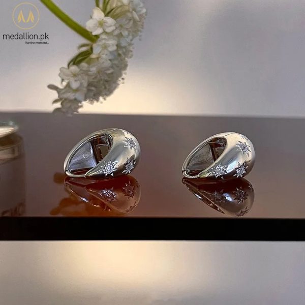 White Gold Plated Trendy Star Zircon Hoop Earrings White Gold Plated Trendy Star Zircon Hoop Earrings