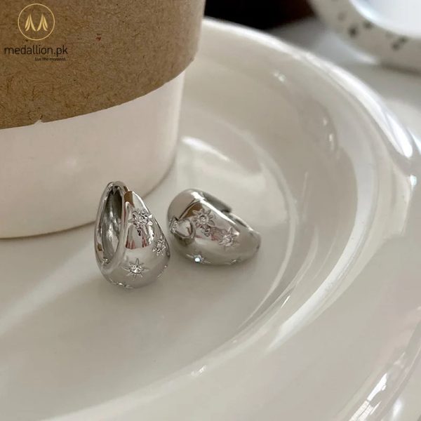 White Gold Plated Trendy Star Zircon Hoop Earrings
