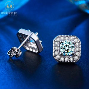 White Gold Plated Square AAA CZ Stud Earrings