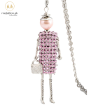 Pink Doll Rhinestones Long Chain Necklace for Girls