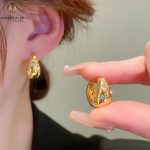 Yellow Gold Plated Trendy Star Zircon Hoop Earrings