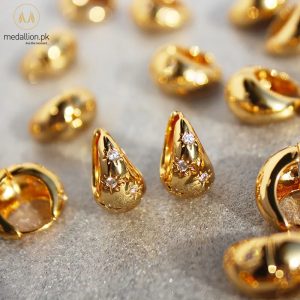 Yellow Gold Plated Trendy Star Zircon Hoop Earrings