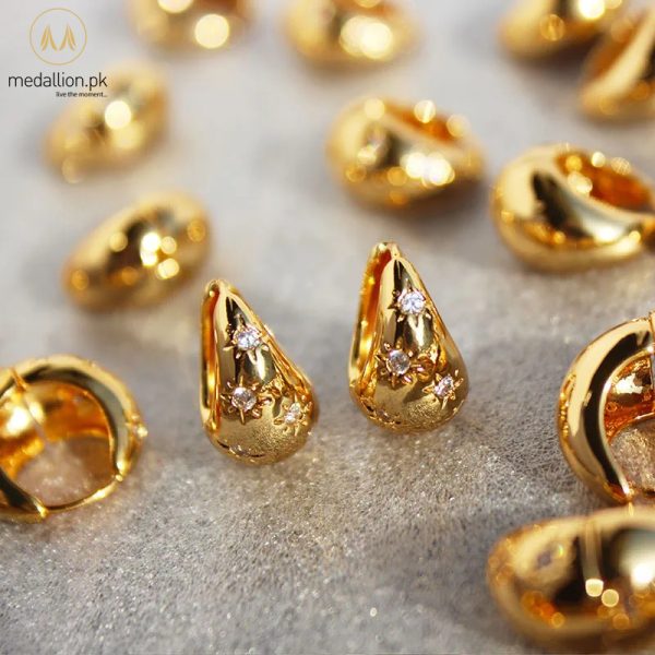 Yellow Gold Plated Trendy Star Zircon Hoop Earrings