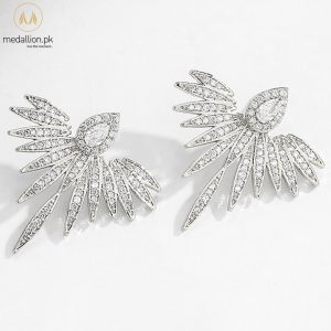 White Gold Plated Feather Style Cubic Zirconia Earrings