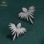 White Gold Plated Feather Style Cubic Zirconia Earrings