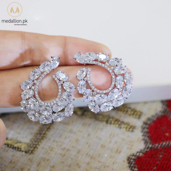 Luxury White Gold Plated Tear Drop Cubic Zirconia Earrings
