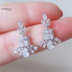 White Gold Plated Flower Cubic Zirconia Drop Earrings