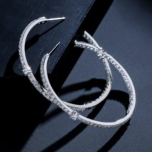 White Gold Plated Cubic Zirconia Big Hoop Earring