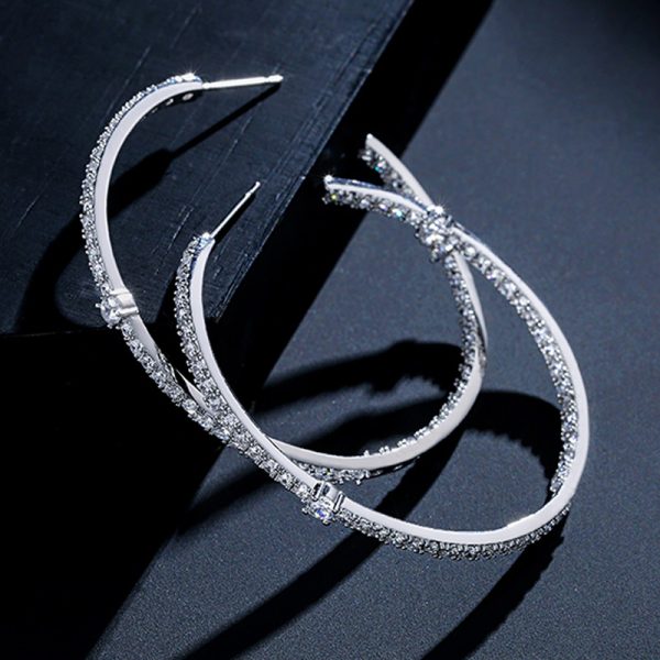 White Gold Plated Cubic Zirconia Big Hoop Earring