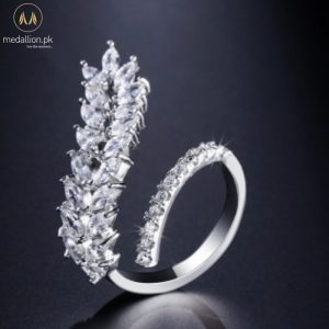 Trending White Gold Plated Leaf Style AAA+ CZ Ring